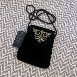 Vintage Russian Black Velvet Gold Embroidered Evening Bag Torzhok Zolotoshvei